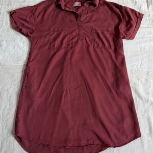 Universal Thread Lyocell Shirt Dress Short Sleeve Collared Mini Burgundy Red L
